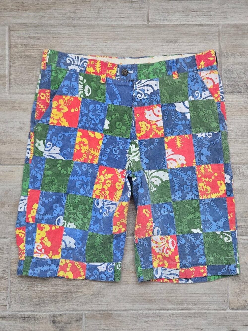 Loudmouth Hawaiian Tropical Faded Patchwork Golf Chino Shorts Flashy Links 36